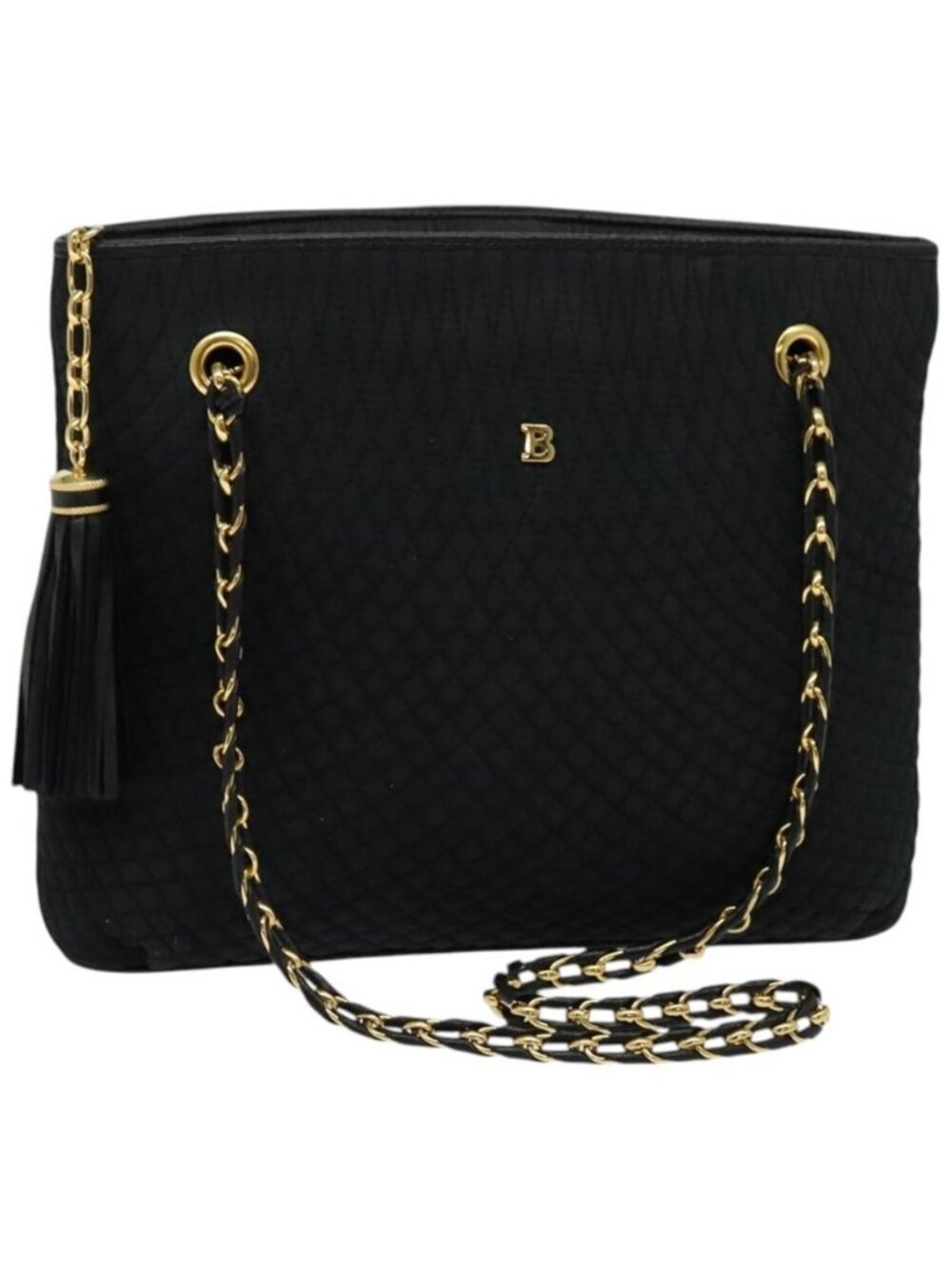 Authentic BALLY Chain Shoulder Bag Nylon Black Gold